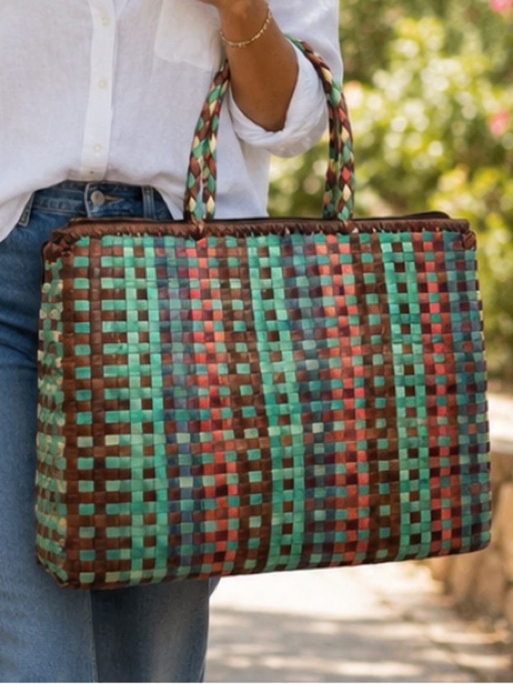 Handwoven Multicolor Tote Bag - Stylish Everyday Carry NWOT - Picture 3 of 8